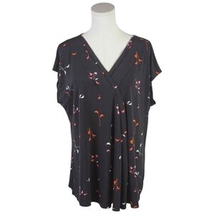 Lane Bryant Surplice Floral Blouse Black Short Sleeve Plus Size 14/16 Stretch